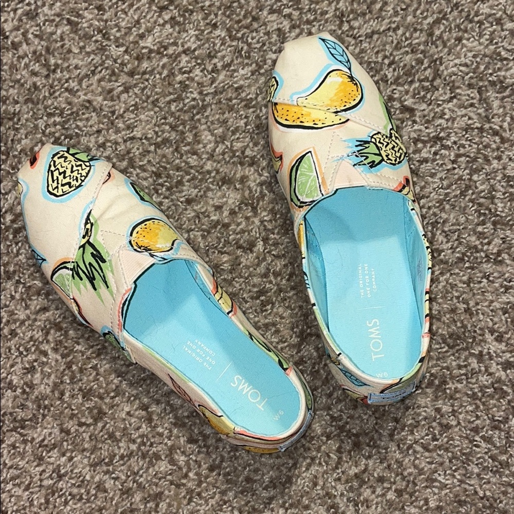 Toms Fruit Print Flats - Cream and Blue
